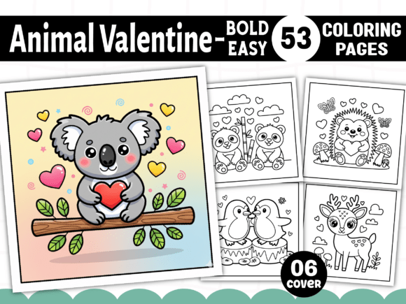 Bold Easy Animal Valentine’s Coloring