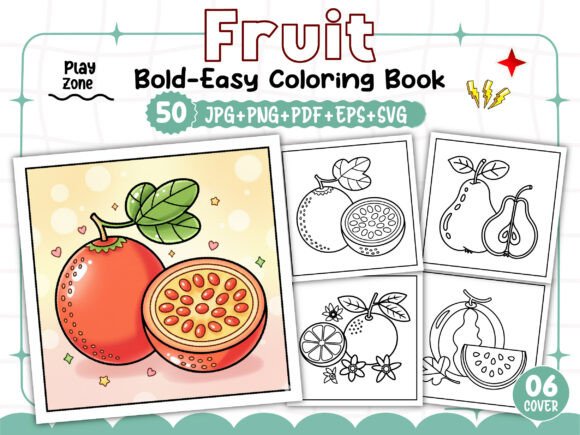 Bold Easy Fruit Coloring Pages Bundle