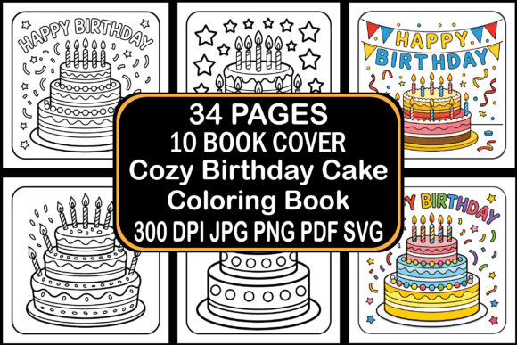 Cozy Birthday Cake Coloring Book