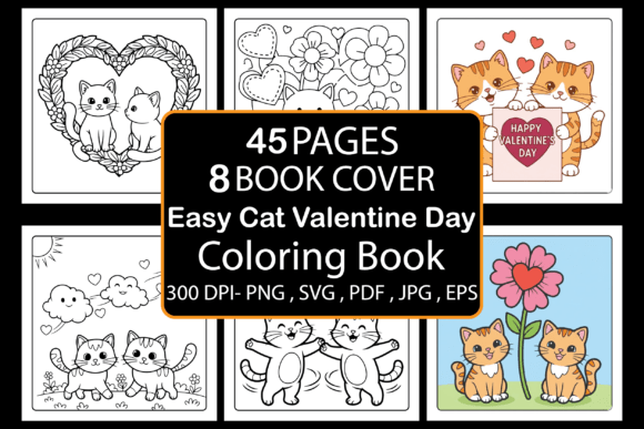 Easy Cat Valentine Day Coloring Book