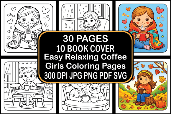 Easy Relaxing Coffee Girls Coloring Page: A Creative Resource for Adults