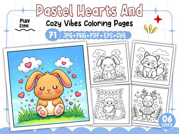 Pastel Hearts Cozy Vibes Coloring Book: A Creative Resource for Digital and Print Use