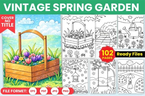 Vintage Spring Garden Coloring Book Page